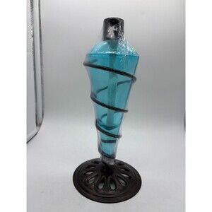 Sunnydaze Outdoor Tabletop Glass and Metal Swirl Patio Table and Lawn Torch Blue